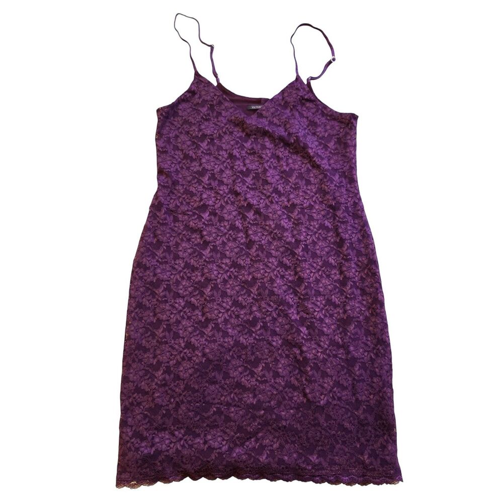 Victoria Secret‎ Lace Slip Dress Size M Plum Purple Lined Nightie Party Holidays